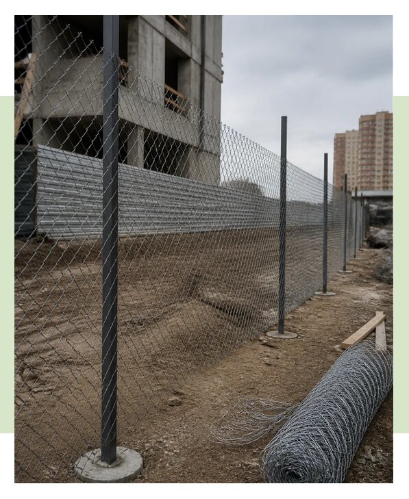 Монтаж временного забора из рабицы под ключ в Киселёвске